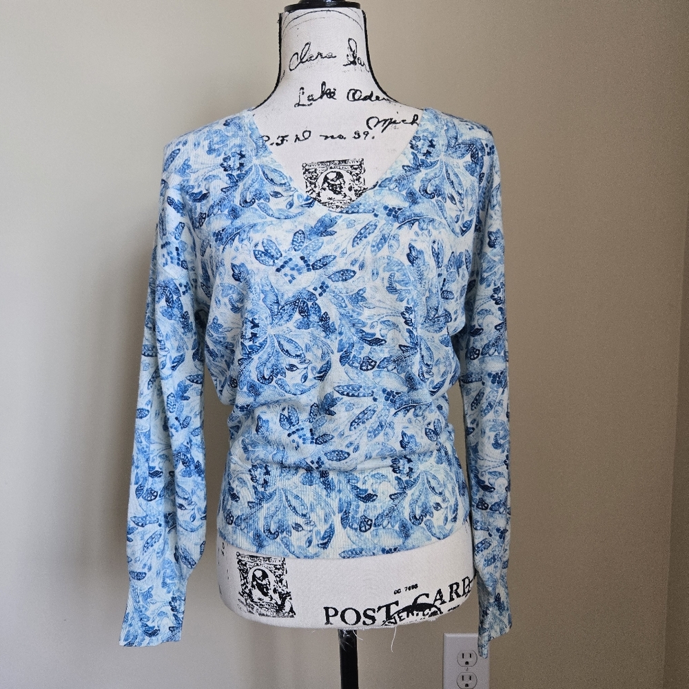 Garnet Hill Merino Wool Sweater Womens S Blue Lightweight Pullover